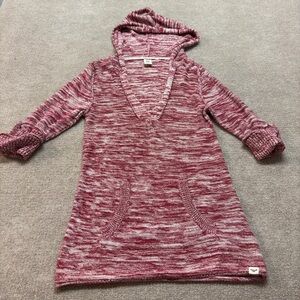 Roxy Women’s Hooded Knit Sweater Tunic Burgundy Medium 1955